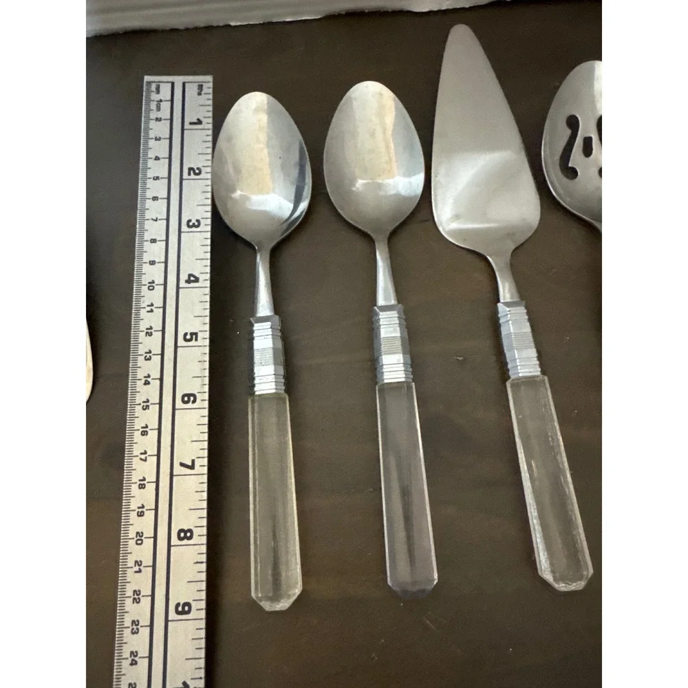 Vintage 5pc Stainless Japan Serving Set Clear Lucite Acrylic Handles MCM Retro